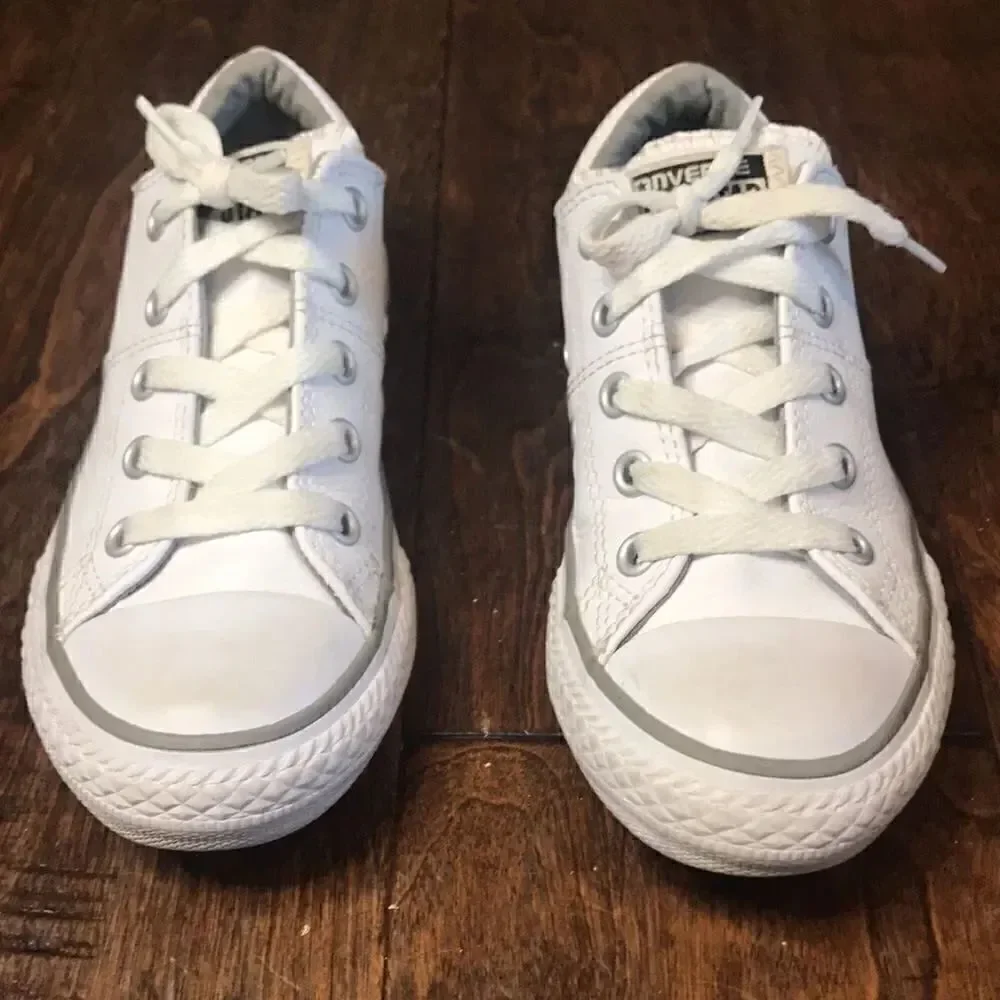 Converse All Star white leather lace-up sneakers, size 12